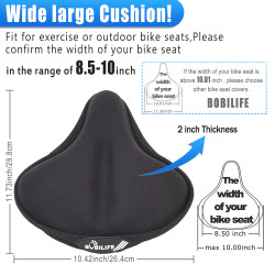 BOBILIFE - Thick & Large Wide Gel Bike Saddle Seat Cushion Cover