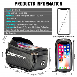 Bike Top Tube Front Frame Bag with Phone Holder Bag for Cell Phones Under 7’’