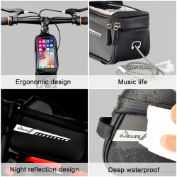 Bike Top Tube Front Frame Bag with Phone Holder Bag for Cell Phones Under 7’’
