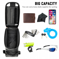 Bike Top Tube Front Frame Bag with Phone Holder Bag for Cell Phones Under 7’’