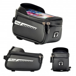 Bike Top Tube Front Frame Bag with Phone Holder Bag for Cell Phones Under 7’’